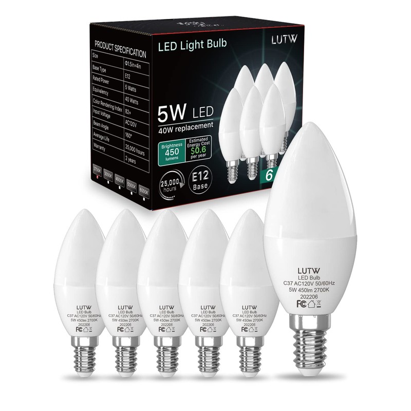LUTW E12 B11 Candelabra LED Light Bulbs, 40W Eqv, 2700K,