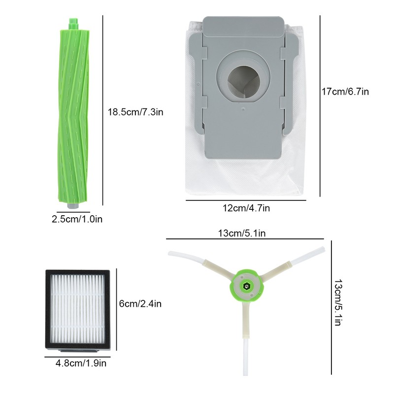 Main Brush Side Brush Filter Dust Bag Kit Replacement Fit