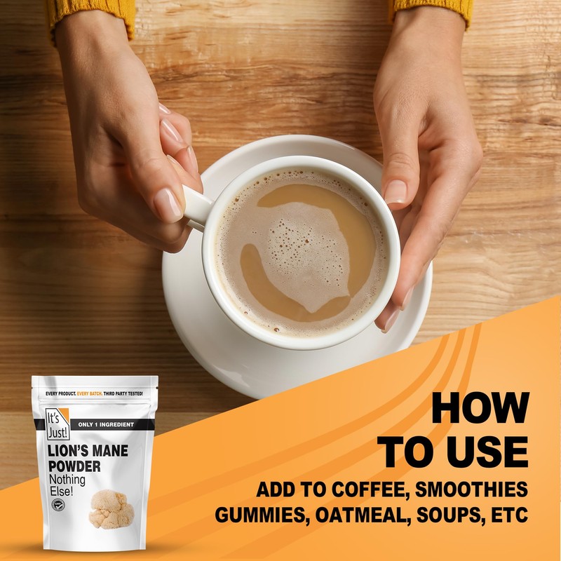 It's Just! - Lion's Mane Mushroom Powder, Natural Raw Superfood,