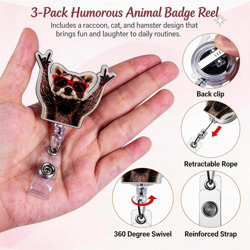 3 Pcs Funny Badge Reel, Badge Reel Funny Retractable Clip