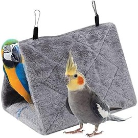 TOPINCN Peonía Loro Hamaca Aves Nido Cálido Suave Felpa Hamaca Colgando Carpa Jaula para Pájaros Loro Invierno Cálido Cama Mascota Juguete Bolsa Algodón Cama (S- Gris)