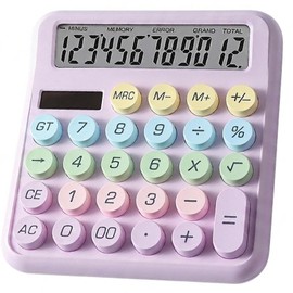 Calculator, Stylish, 12 Digit Calculator, Cute, SNS Glitter, Sound, Calculator, Round Button, Office Desk, Solar (Purple)