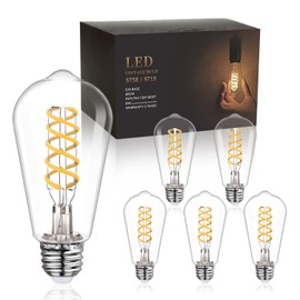 RuiAoTD E26 Base Spiral LED Bulb, Daylight White 4000K, ST58/ST19 Antique LED Filament Bulbs with 80+ CRI, 600 LM, 6W Equivalent to 60W, Antique Plastic Style for Home, Dining Room, Office,6 PCS