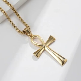 18k Gold/Silver Ankh Necklace - Spiritual Life Symbol Pendant in Durable Stainless Steel for Men & Women | Elevate Your Style! (Gold)