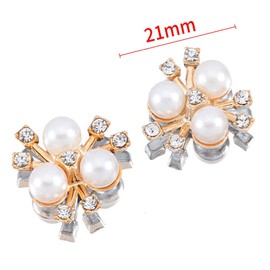 30PCS 21mm Flower Pearl Glass Rhinestone Shiny Crystals Gems Jewelry Stones, Flatback Gemstone for Crafts Clothes Hair DIY Wedding Making Decoration Accessories(01 White Pearl with Gold)