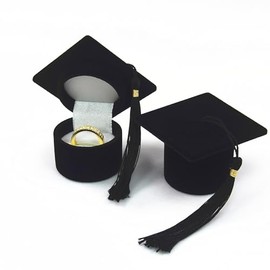 Dusenly Black 2025 Graduation Cap Shaped Ring Box Creative Grad Cap Ring Organizer Case Graduation Gifts Party Supplies