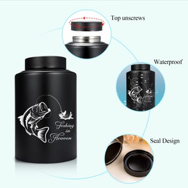 Adult Urn for Ashes Fishing Cremation Urns Black Large Decorative Memorial Keepsake Urn for Human Remains - Up to 220 lbs