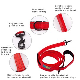 BluePaw- Soft &Thick Dual Handle 6FT Long Dog Leash, Premium Strength Double Padded Handles - Great Control for Medium to Large Sized Dogs (Large, Red)