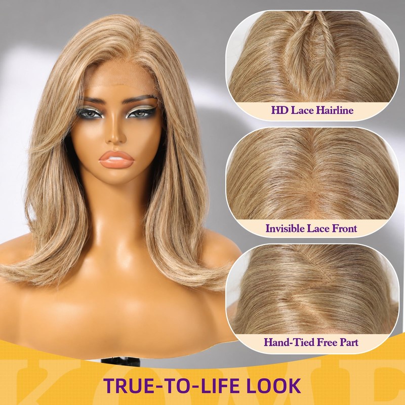 Blonde Highlight Bob 13×6 Synthetic Lace Front Wig for Women