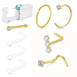 QWALIT Gold Nose Ring Piercing Kit - Self Piercing Kit at Home with Disposable Nose Piercing Gun