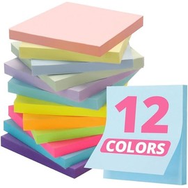 Sticky Notes, 12 Pads, 3x3 inches, Colorful Self-Stick Note Pads, Perfect for Office, Study, and Daily Life Organization - Soft Pastel - Color: C1-bright Color