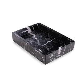 Bey-Berk Ezra Black Zebra Marble Guest Towel Tray – Rectangular Bathroom Vanity Organizer for Countertop Storage