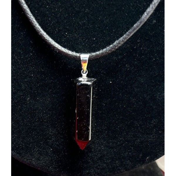 Black Obsidian Top Drilled Crystal Point On Adjustable Cord Necklace