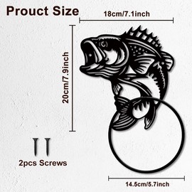 MAYJOYDIY Fischmotiv Metall Handtuchring Angelmotiv Handtuchhalter Tiermotiv Badetuchring Schwarzer Kunst Handtuchhalter Wandmontage Für Badezimmer Küche Handtuchhalter Heimdekoration Geschenk