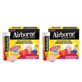 Airborne 1000mg Vitamin C with Zinc, Sugar Free Effervescent Tablets, Immune Support Supplement with Powerful Antioxidants Vitamins A C & E - 30 Fizzy Drink Tablets, Very Berry Flavor (Pack of 2)