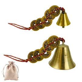 2 Pieces Chinese Feng Shui Brass Bell Five Emperors Copper Chinese Decor Wind Chimes for Success and Wealth Door Chime Home Car Interiors Decoration Bell