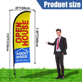 Buryeah 2 Sets 11ft Open House Flags Banners for Real Estate Agents Real Estate Flags with Flagpole Ground Stake Portable Bag Feather Flag Sign Opening Signs Banner for Business Advertising(Yellow)