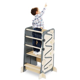 Toddler Tower Step Stool for Kitchen & Bathroom with Anti Slip Feet - 4 in 1 Adjustable Toddler Standing Tower, Perfect Toddler Kitchen Stool Helper for Growing Independence & Learning New Skills