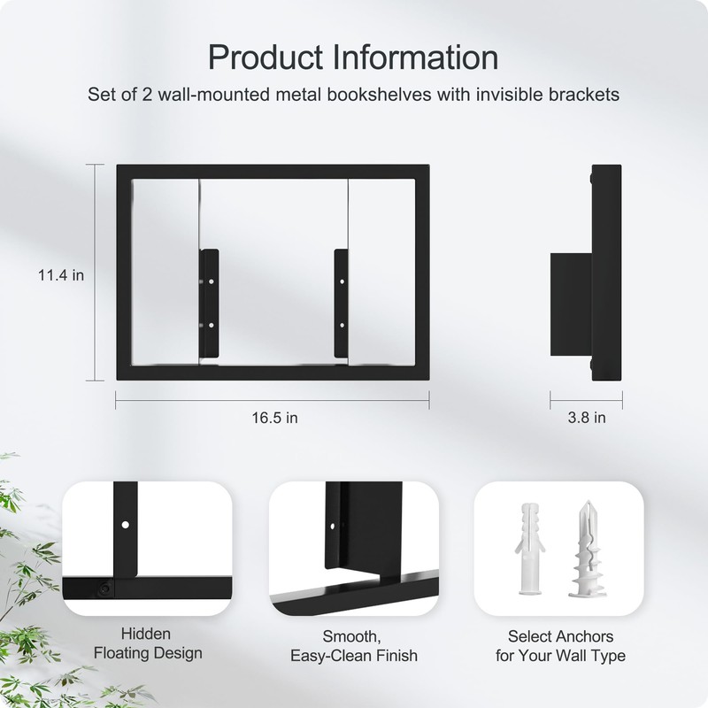 BUTUNITA Floating Book Frame Wall Mount - Invisible Metal Bookshelves