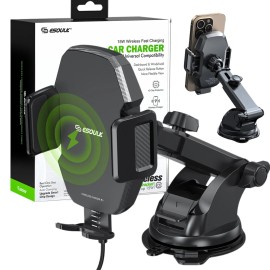 Esoulk Car Wireless Phone Charger Mount Holder Suction Fast Charge 15W Universal