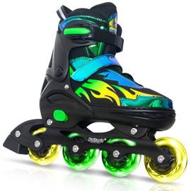 Nattork Adjustable Inline Skates for Kids and Teens, Indoor and Outdoor Blades Roller Skates with 8 Light Up Wheels for Boys Girls Aged 4-8, Adult Women Beginners Aurora Green