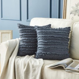 GIGIZAZA Decorative Throw Pillow Covers 16x16,Grey Blue Square Couch Pillow Covers,Cotton Sofa Boho Cushion Pillows