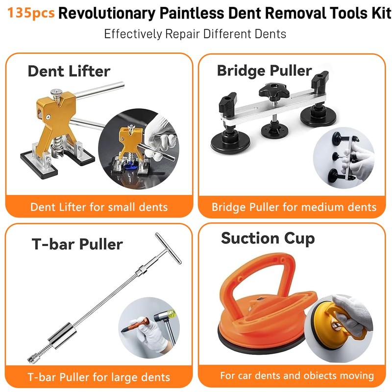 BESTGLOAL 135pcs Dent Puller Kit, Paintless Dent Removal Kit for