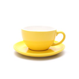 Coffeezone Ceramic Latte Art Cup and Saucer for Cappuccino & Manual Brew Coffee, New Bone China, Mate for Coffee Shop and Barista (Matte Yellow, 8.5 oz)