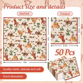 FYSUIMU 50Pcs Western Cowboy Paper Napkins Desert Cactus Horse Disposable Luncheon Napkins Dessert Dinner Hand Napkin for Birthday Baby Shower Theme Party