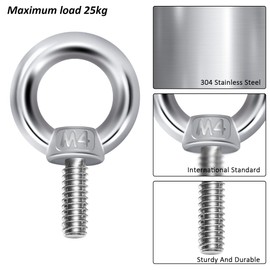 QIMEI-SHOP Eye Bolt, M4 Eye Bolt, M4 x 10, Eye Bolt, Ring Bolt, 304 Stainless Steel Eye Bolts, Metric Screws for Fixing and Hanging, Pack of 12
