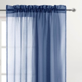 DWCN Sheer Curtains, Semi Transparent Voile Rod Pocket Window Treatments for Bedroom and Living Room, Set of 2 Panels,Blue Haze,W52 x L54
