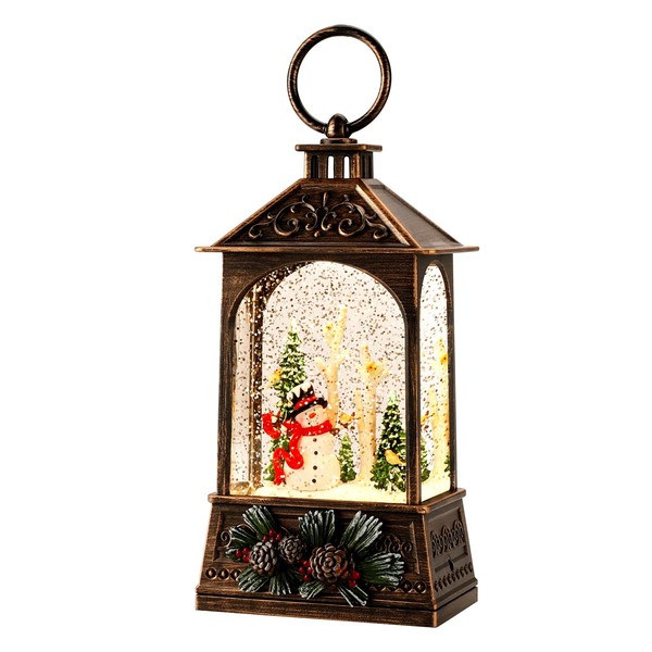Christmas Lantern,Christmass Snow Globe Lantern Lights with 8 Christmas Songs,Battery