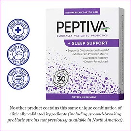 Peptiva 26 Mil Millones de UFC Probiótico y Apoyo para el Sueño - Probiótico Multi-Cepas Clínicamente Validado - Lactobacillus y Bifidobacterium, Mela