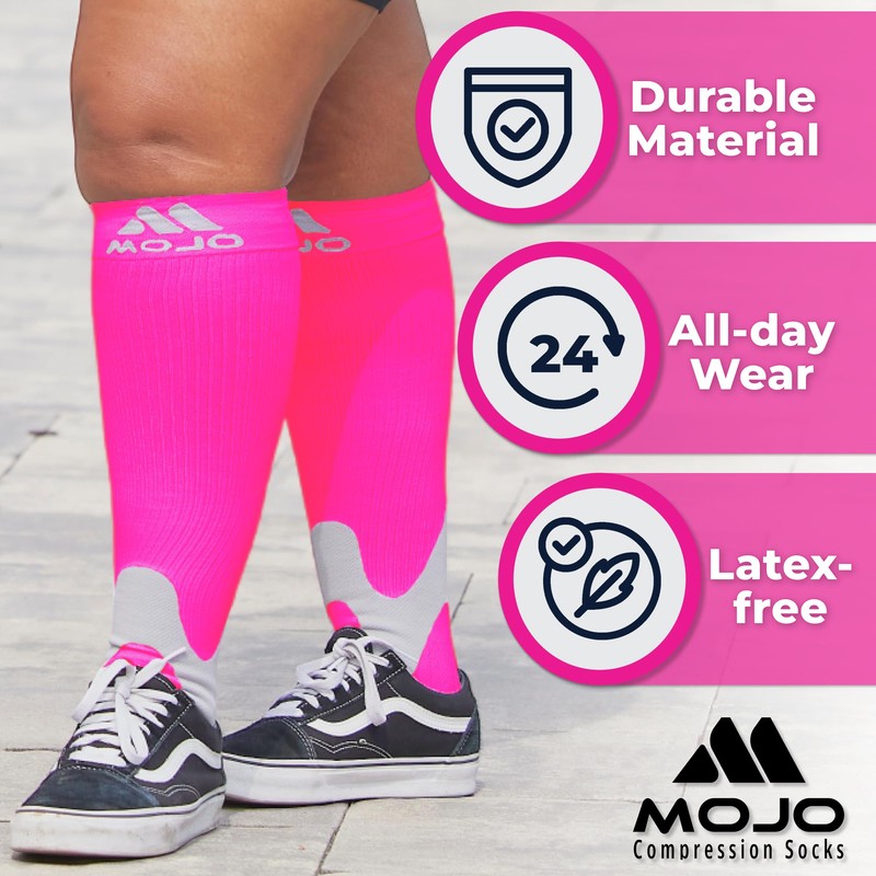 Mojo Compression Socks 20-30mmHg Unisex Sport Compression Stocking Pink Medium