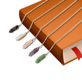 Hoshisea 5 Pieces Stones Wire Wrap Chain, Hexagon Gemstone Pendant, Quartz Pendant Necklace, for Yoga Jewellery, Everyday Wear, Mother's Day Gift (5 Colours), Crystal, Quartz