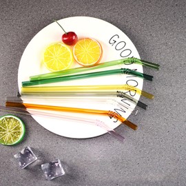 Drinking Straws Glass Straws Color Drinking Straws Glass Drinking Straws with Cleaning Brush Transparent Fashion Glass Heat Resistant Safe Non-Toxic Durable Reusable Reusable Eco-Friendly (5#)