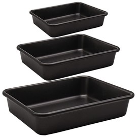 Kazozobi 3-Pack Roasting Pan Set, Nonstick Baking Tray Set, Rectangular Bakeware for Oven, Non-Toxic Coating and Durable Quality (Black)