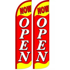 Now Open (Red) Windless Standard Size Polyester Swooper Flag Sign Pk of 2