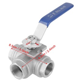 304 Stainless Steel Full Port 3-Way Pipe Ball Valve, 3/4 NPT Female Thread Valve with Vinyl Handle for Water Oil Gas