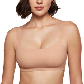 INLYRIC Women's Inbarely Bralettes Cami Bras No Underwire Wireless Seamless Unlined Comfort Sports Bra Cream Coffee Small
