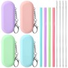 4 Set Silicone Straws with Case Reusable Straws Silicone Foldable