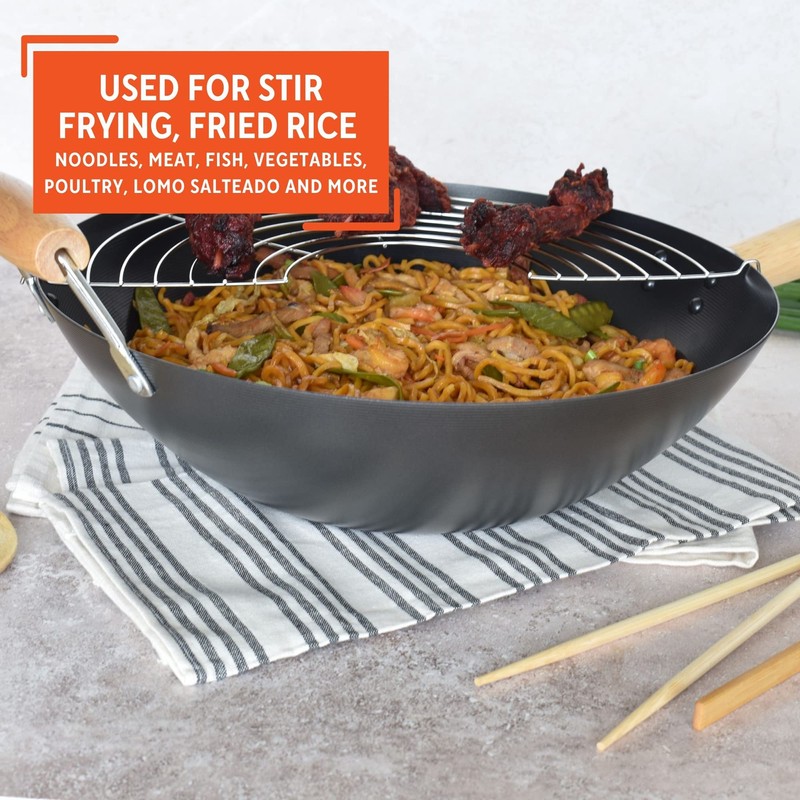 IMUSA 7pc Carbon Steel Nonstick Wok Set with Bamboo Kitchen