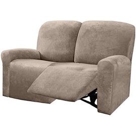 ULTICOR Reclining Love Seat Sofa Cover (6 Piece, Taupe), 48-65'' L, Velvet Stretch, Soft, Washable