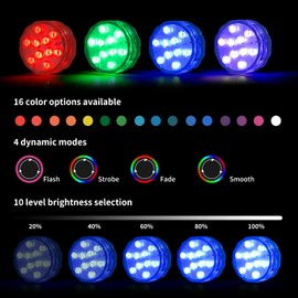 BIEKEW Submersible Lights - 4-Pack Battery-Powered Waterproof IP68 Lights with Remote Control for Pools, Ponds, Hot Tubs, Aquariums, Yacht, Boat, Parties & Decorations