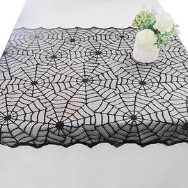 CPCOIN Black Lace Tablecloth 32" x 41" Halloween Spider Cobweb Table Cover Decor for Scary Festive Party Rectangular Tables Cloths for Fireplace Scarf Halloween Table Decorations