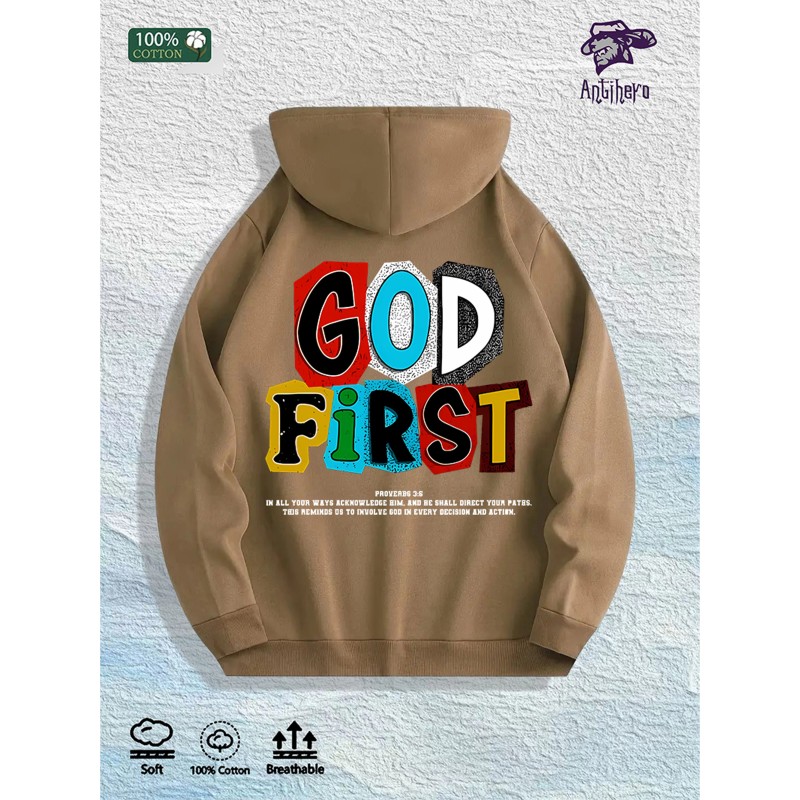 GOD FIRST Graphic Hoodie 100% Cotton US Warehouse 7 ColorsColor: