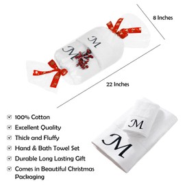 Luxury Monogrammed Towels Set - 2 Pack Soft Cotton Bath and Hand Towel With Christmas Packaging - Stylish Towels for Daily Use and Gift for Men, Women, and Kids (Initial M, 2 Pack Christmas Packaging)