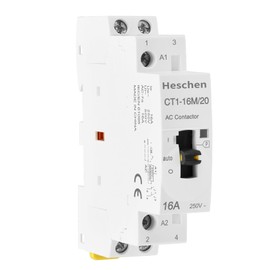 Heschen Modular Household AC Contactor, CT1-16M/20, 16A, 2 Pole, 2NO, Two Normally Open, 220VAC Coil, 35mm DIN Rail Mounting, with Manual Control Switch