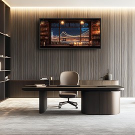 Brooklyn Bridge Large Wall Art for Living Room New York Nighttime Skyline Landscape Framed Pictures Canvas Decor City Prints Painting Extra Large Modern Artwork for Bedroom Office Kitchen 30"x60"