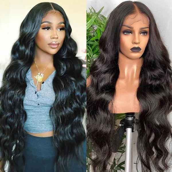18 Inch 13x6 Deep Part Invisible Lace Front Wigs Body Wave Human Hair HD Transparent Wig 150% Denisty Pre-Plucked Brazilian Virgin Human Hair Lace Front Wigs with Baby Hair for Black Women